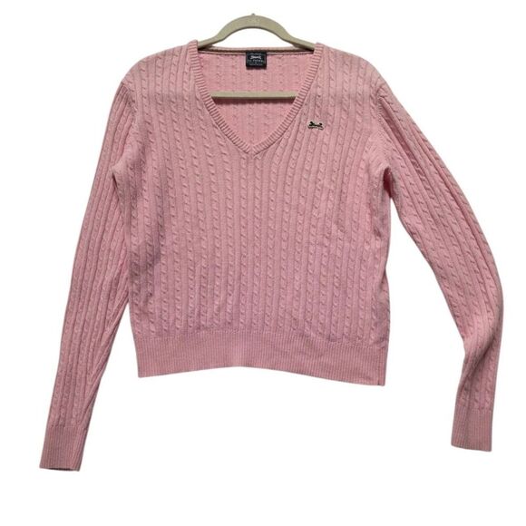 Le Tigre Sweaters - Le Tigre Pink V-neck Pullover Sweater Women's Size Large Logo Cotton Wool